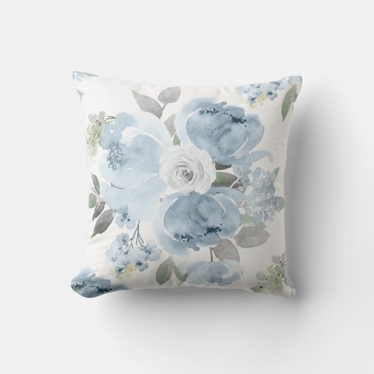 Coussin Mariage Fête des mariées bleu Dusty Aquarelle Flor (Recto)