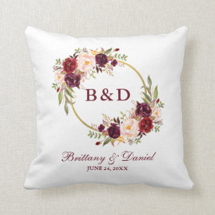 Coussin Mariage floral de guirlande de Bourgogne de