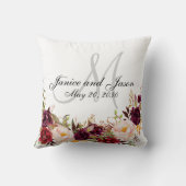 Coussin Mariage floral de monogramme de blanc gris de (Verso)