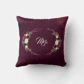 Coussin Mariage Floral Géométrique de Bourgogne Royale (Verso)