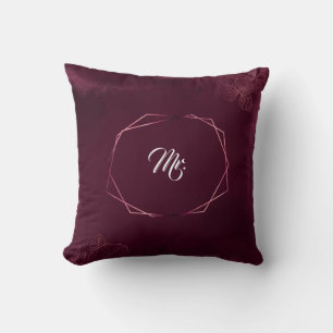 Coussin Mariage Floral Géométrique Royal Bourgogne