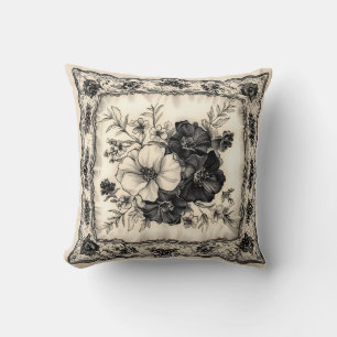 Coussin Mariage floral noir et ivoire