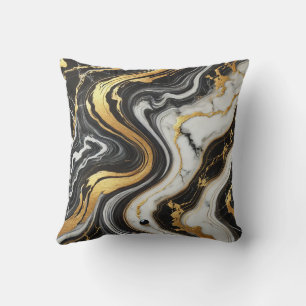 Coussin Mariage Glamour Aspect Marbre Noir Blanc Or Liquid