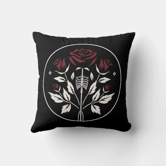 Coussin Mariage gothique squelette côtes roses noir élégan (Verso)