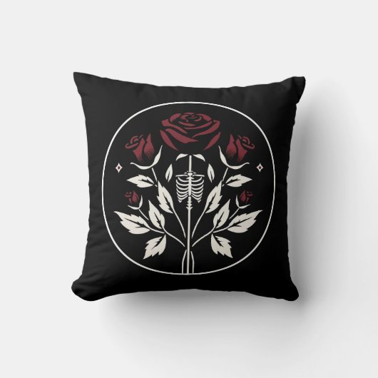 Coussin Mariage gothique squelette côtes roses noir élégan (Recto)