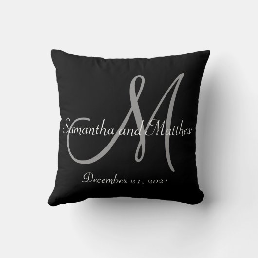 Coussin Mariage gris noir de monogramme (Verso)