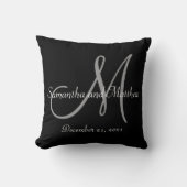 Coussin Mariage gris noir de monogramme (Recto)