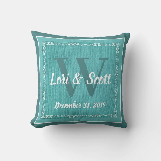 Coussin Mariage Keepsaké Turquoise et blanc (Recto)
