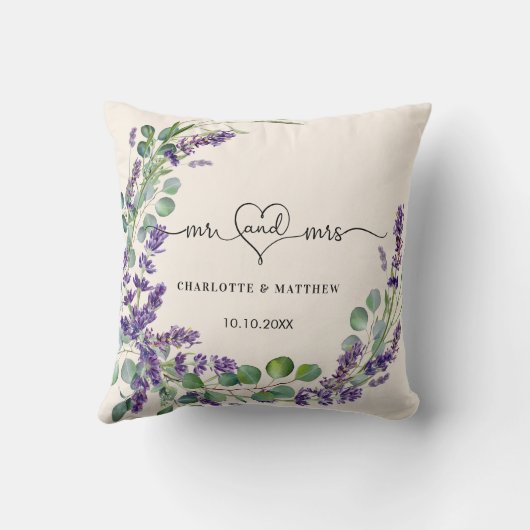 Coussin Mariage lavande wreath beige m noms (Verso)