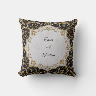 Coussin Mariage Luxueux Noir Baroque Paillettes Or Éblouis