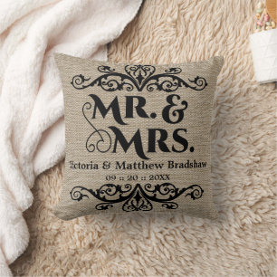 Coussin Mariage M. et Mme. Aspect Burlap Rustique