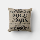 Coussin Mariage M. et Mme. Aspect Burlap Rustique (Recto)