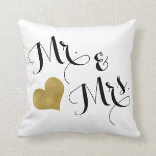 Coussin Mariage M. & Mme Black Script Gold Coeur