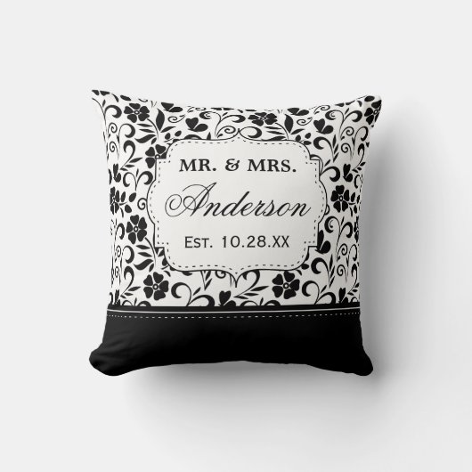 Coussin Mariage marié floral de damassé blanche noire (Recto)