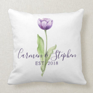 Coussin Mariage minimaliste de tulipe simple violet profon