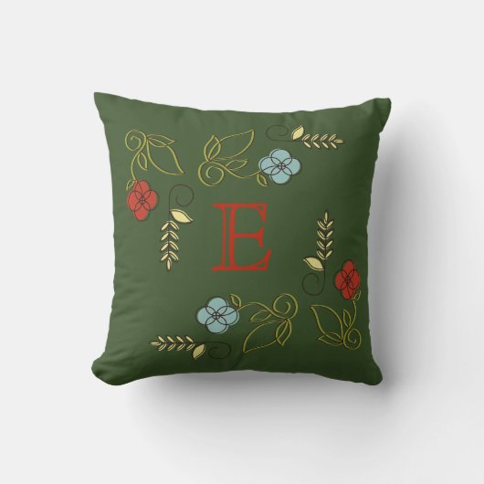 Coussin Mariage Monogram Dark Green Flowers (Recto)