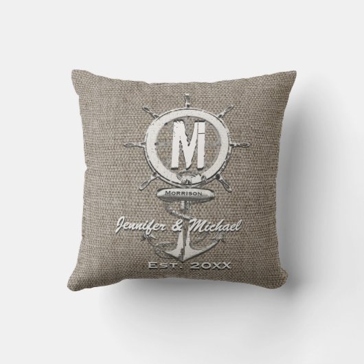 Coussin Mariage Monogram Rustic Linen Ancre (Verso)