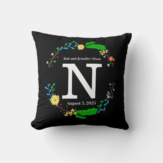 Coussin Mariage Monogramme avec couronne colorée (Recto)