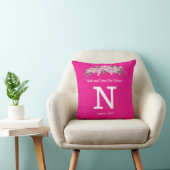 Coussin Mariage Monogramme avec Fleurs roses (Chaise)