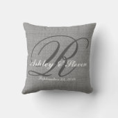 Coussin Mariage Monogramme gris lin rustique (Verso)