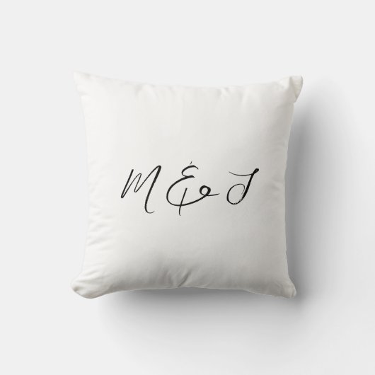 Coussin Mariage Monogramme moderne blanc noir (Recto)