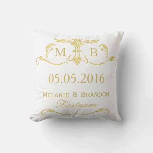 Coussin mariage monogramme or personnalisé (Recto)