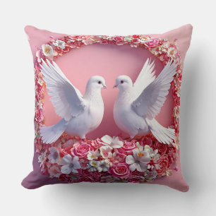 Coussin Mariage Oiseaux de l'Amour Colombes Blanches Roman
