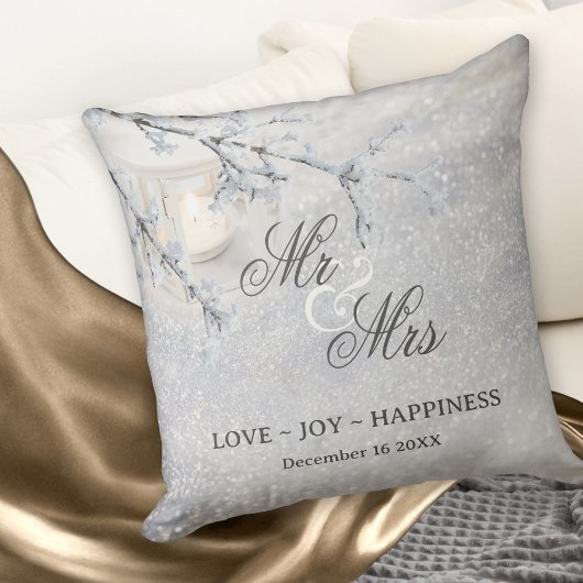 Coussin Mariage ou anniversaire d'hiver de neige mousseuse