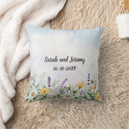 Coussin Mariage personnalisé à l'aquarelle de fleurs sauva
