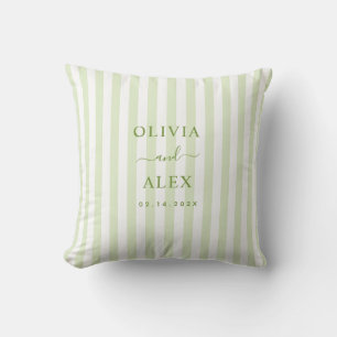 Coussin Mariage Personnalisé à Rayures Rétro Vertes 