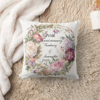 Coussin Mariage personnalisé Anniversaire Peony Wreath