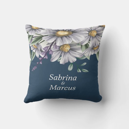 Coussin Mariage personnalisé bleu marine Floral (Verso)