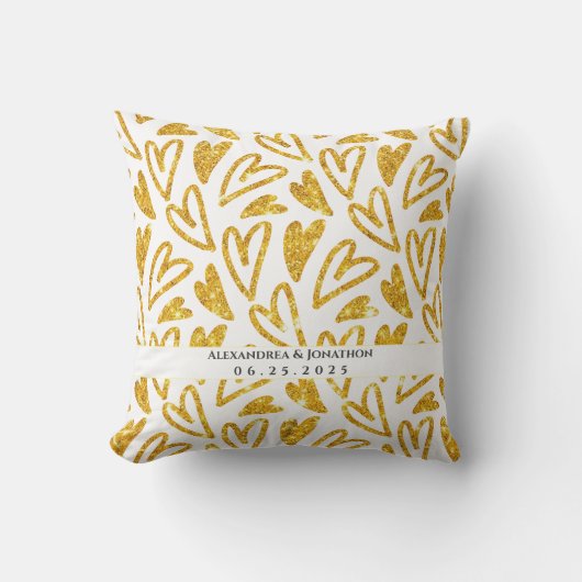 Coussin Mariage personnalisé Gold Parties scintillant Hear (Recto)