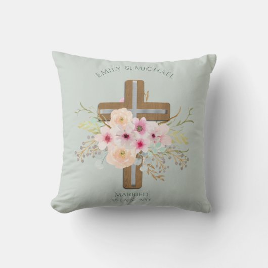 Coussin Mariage personnalisé ou Croix florale de l'anniver (Recto)