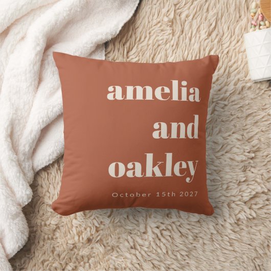 Coussin Mariage Personnalisé Rétro Automne Rouille Minimal (Couverture)