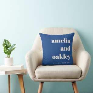 Coussin Mariage Personnalisé Rétro Bleu Français Minimalis