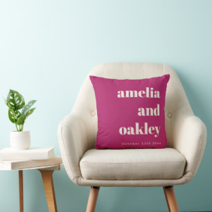 Coussin Mariage Personnalisé Rétro Violet Minimaliste Gras