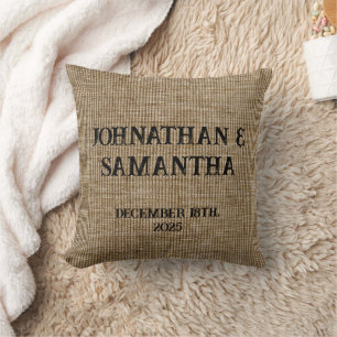 Coussin Mariage personnalisé Rustic Burlap Motif naturel