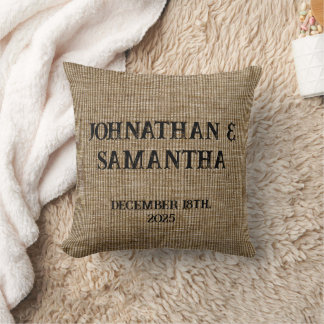 Coussin Mariage personnalisé Rustic Burlap Motif naturel