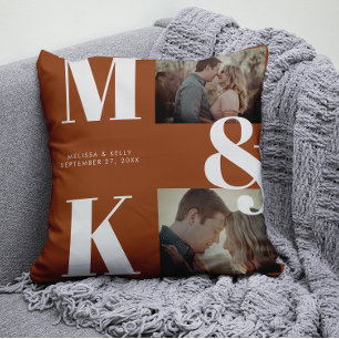 Coussin Mariage photo minimaliste moderne Gras Monogramme