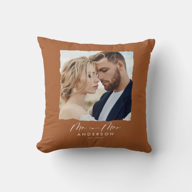 Coussin mariage photo moderne personnalisé M. et Mme (Recto)