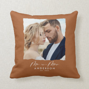 Coussin mariage photo moderne personnalisé M. et Mme