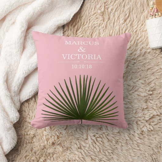 Coussin Mariage rose de feuille de palme tropicale (Couverture)