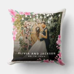 Coussin Mariage Rose Floral Cadre Doré Fête de Bienvenue
