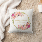Coussin Mariage rose floral d'or de guirlande d'aquarelle (Couverture)