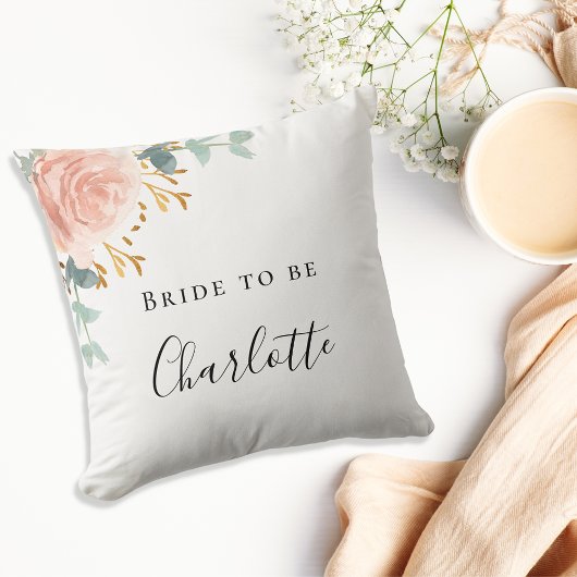 Coussin Mariage rose gold fleurs blush eucalyptus
