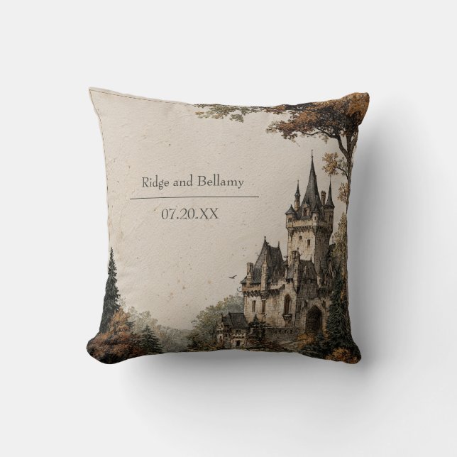 Coussin Mariage Rustique en Forêt d'Automne dans un Châtea (Recto)