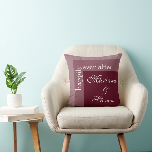 Coussin Mariage Simple Moderne Chic Script Bourgogne (Chaise)