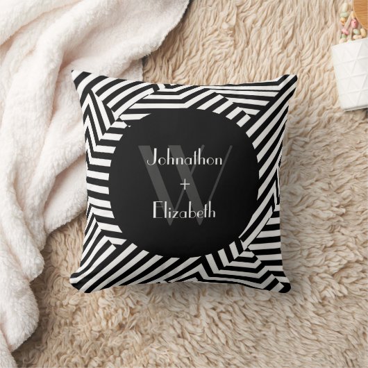 Coussin Mariage tendance Monogramme noir et blanc (Couverture)