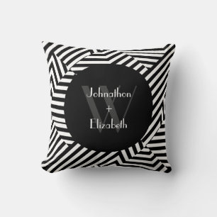 Coussin Mariage tendance Monogramme noir et blanc